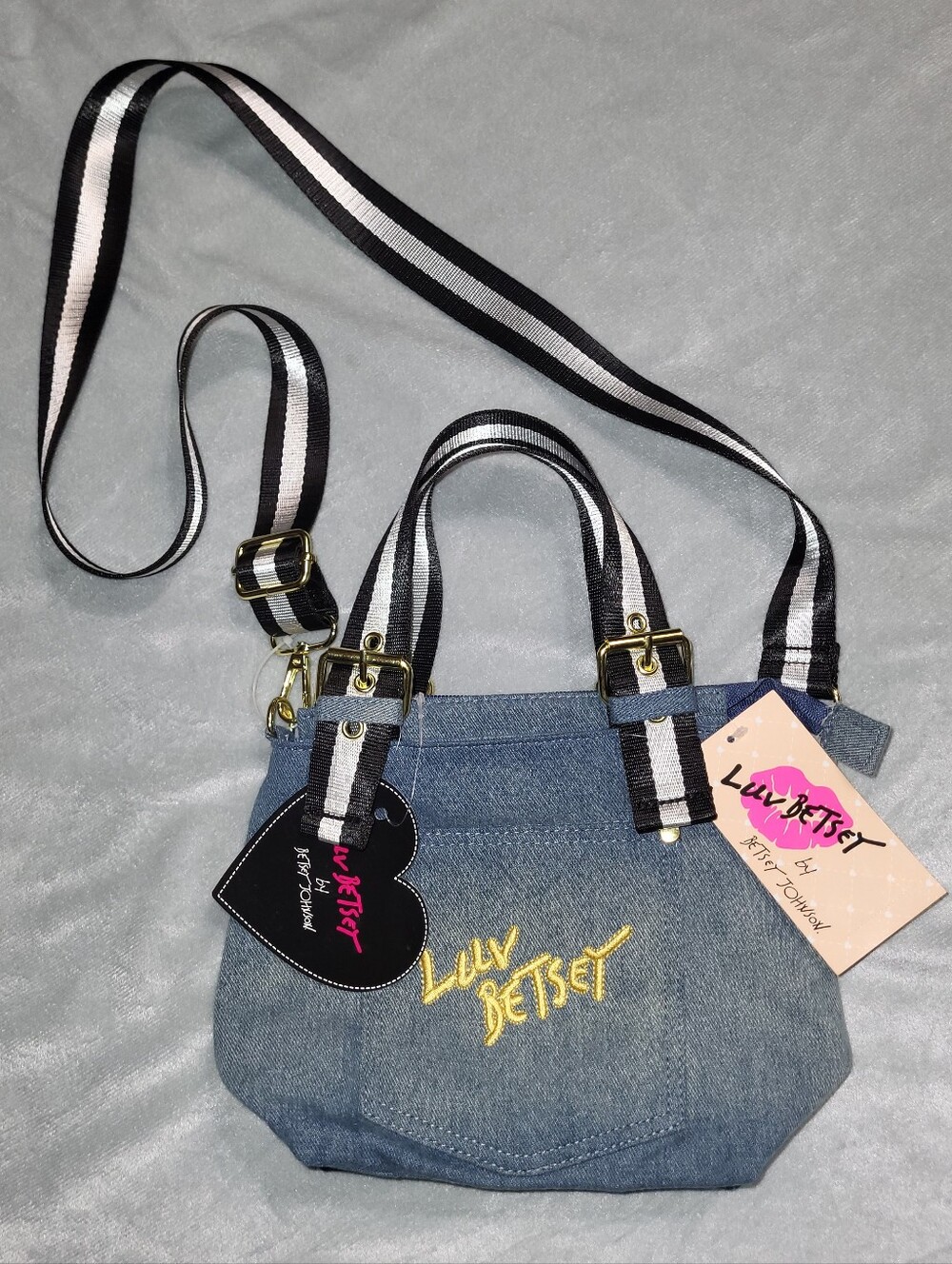 Luv Betsey Johnson Denim crossbody satchel purse bag NWT punk glam